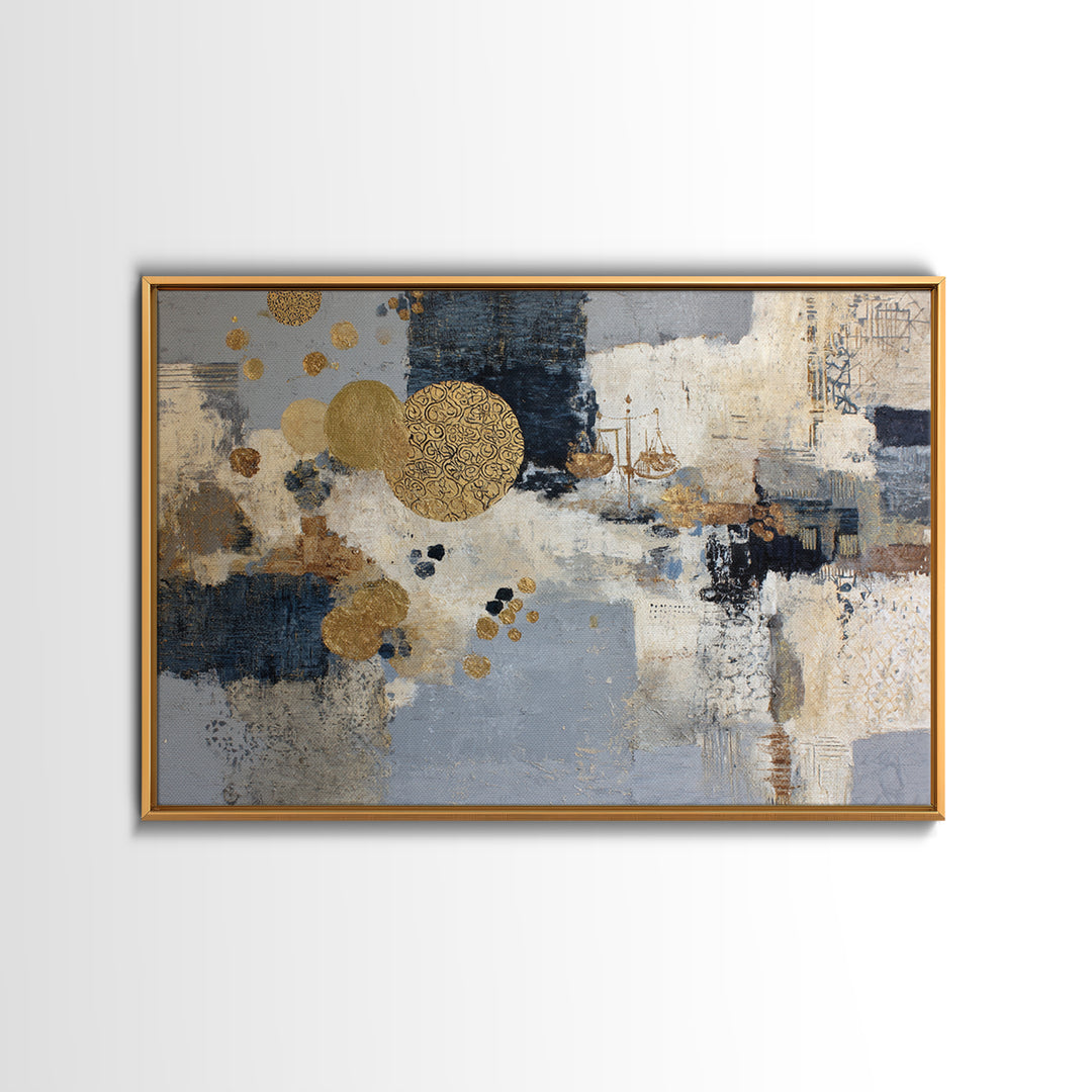 Gold Accented Abstract for Upscale Lobby Framed Canvas Print, Hotel Art, Beach House Decor, Hotel Decor, Abstract Art, Boutique, HOT-3x2-41