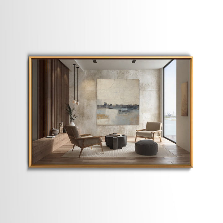 Large Calming Seascape Framed Canvas Print, Hotel Art, Wood Wall Art, Hotel Decor, Fine Art, Boutique, Gallery Wall Set, HOT-3x2-55
