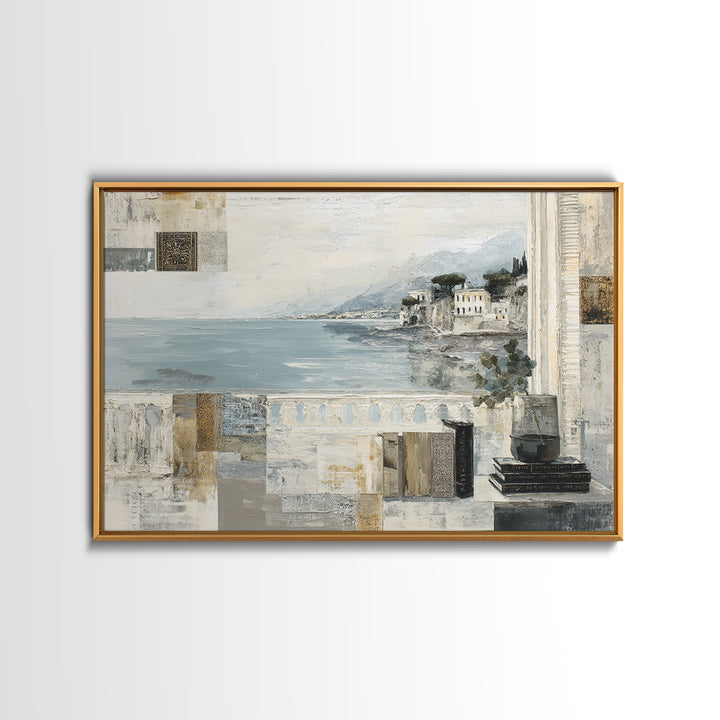 Mediterranean Terrace View Focused on Sea and Framed Canvas Print, Hotel Art, Coastal Decor, Hotel Decor, Fine Art, Boutique, HOT-3x2-63