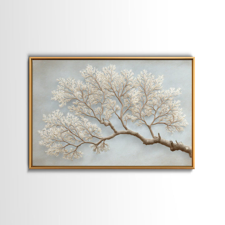 Elegant Botanical Branch on Ivory Ground Framed Canvas Print, Hotel Art, Coastal Decor, Hotel Decor, Oil Painting, Boutique, HOT-3x2-9