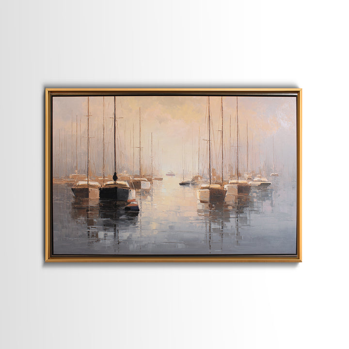 Quiet Harbor with Sailboats at Dawn Canvas Print, Hotel Art, Gallery Wall Set, Hotel Decor, Fine Art, Boutique, HOT-3x2-98