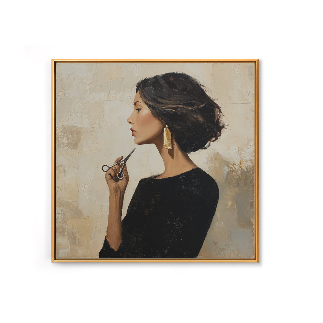 Minimal Female Profile Framed Canvas Print, Hair Salon Art, Wall Decor, Living Room Decor, Fine Art, Style, African Art, HSA-1x1-12