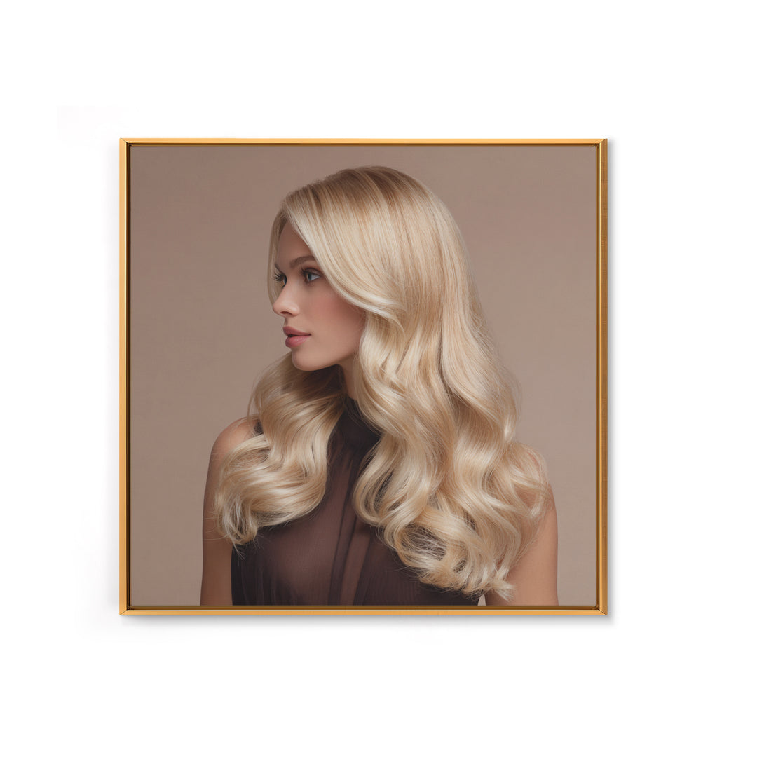 Blonde Waves Painted Framed Canvas Print, Hair Salon Art, African Art, Living Room Decor, Watercolor Art, Style, HSA-1x1-16