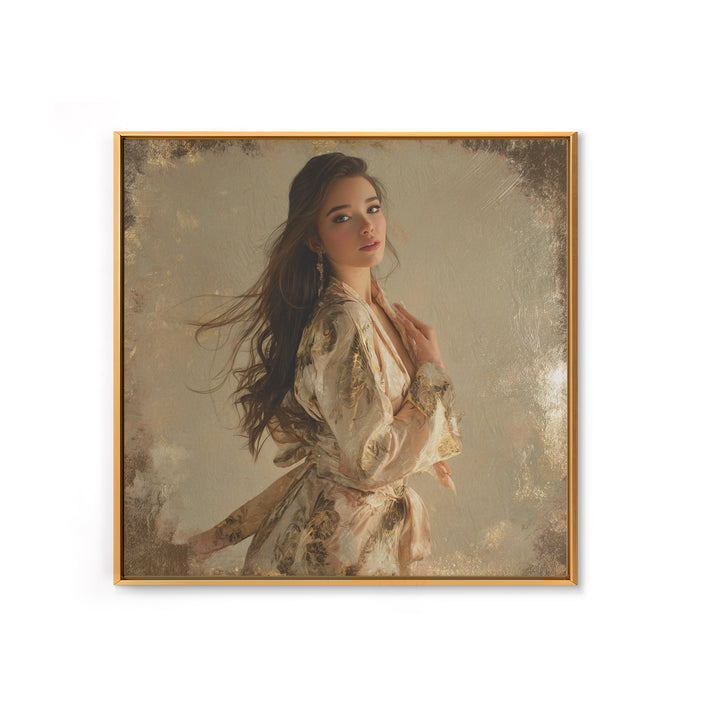 Fashion Portrait with Flowing Glossy Hair Canvas Print, Hair Salon Art, Neutral Decor, Living Room Decor, Oil Painting, Style, HSA-1x1-25