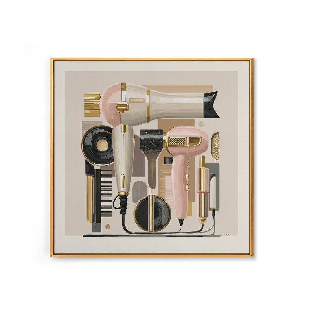 Hairdryer and Brush Framed Canvas Print, Hair Salon Art, Fine Art Print, Living Room Decor, Abstract Art, Style, Wall Decor, HSA-1x1-33