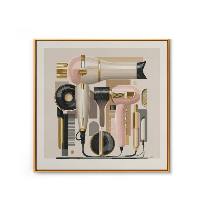 Hairdryer and Brush Framed Canvas Print, Hair Salon Art, Fine Art Print, Living Room Decor, Abstract Art, Style, Wall Decor, HSA-1x1-33