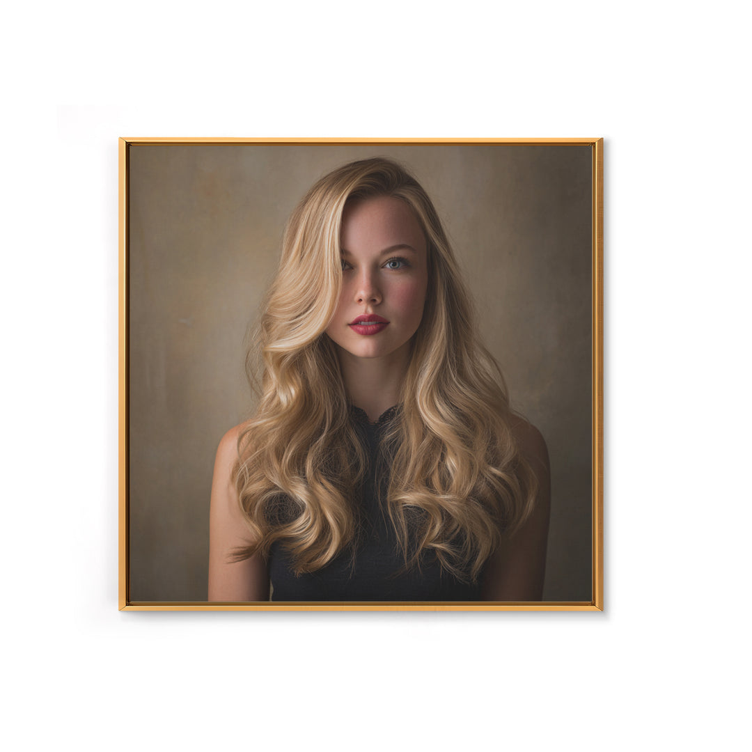 Blonde Waves Painted Framed Canvas Print, Hair Salon Art, Luxury Decor, Living Room Decor, Fine Art, Style, Printable Wall Art, HSA-1x1-40