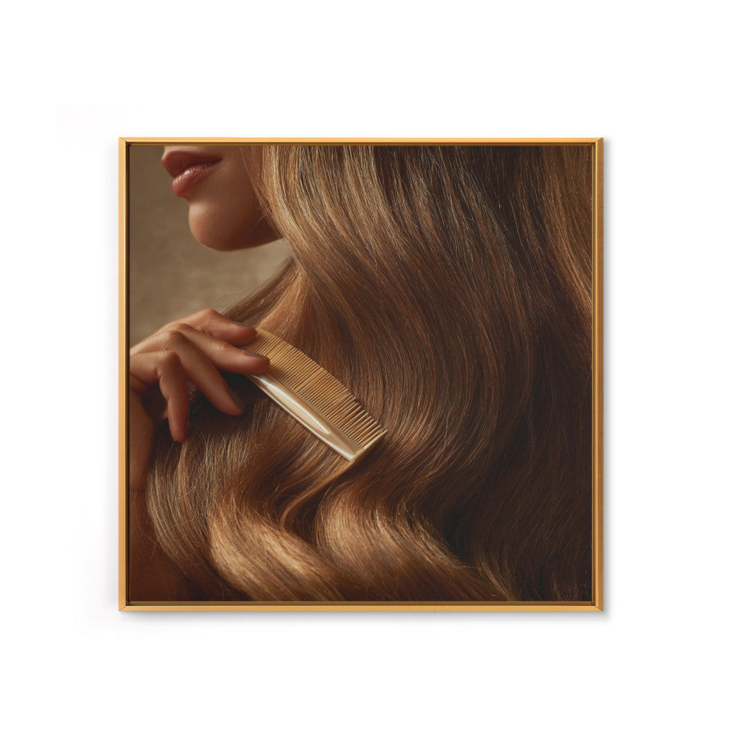 Elegant Hands Styling Hair Framed Canvas Print, Hair Salon Art, Afrocentric Art, Living Room Decor, Style, Statement Artwork, HSA-1x1-46