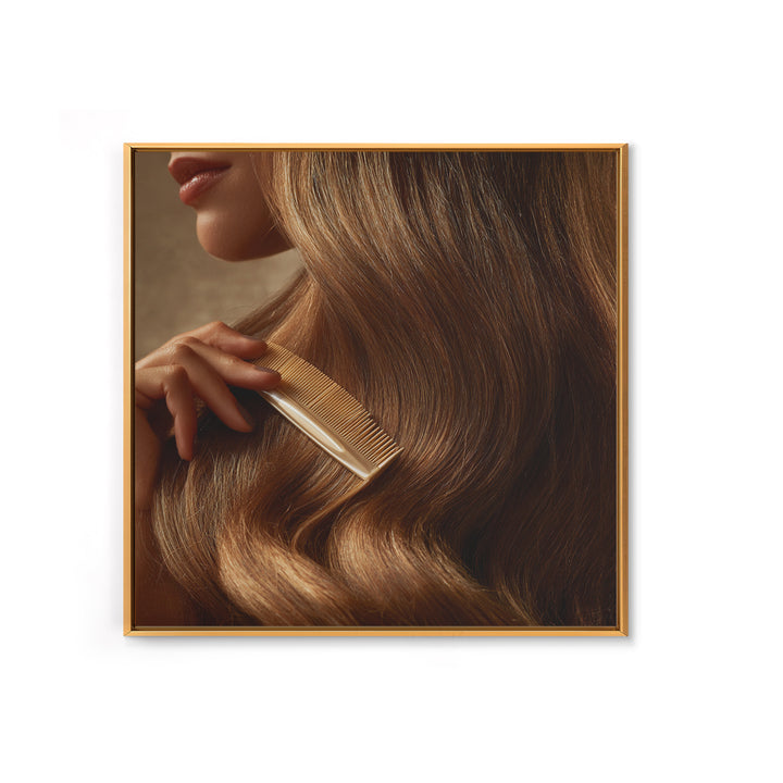 Elegant Hands Styling Hair Framed Canvas Print, Hair Salon Art, Afrocentric Art, Living Room Decor, Style, Statement Artwork, HSA-1x1-46