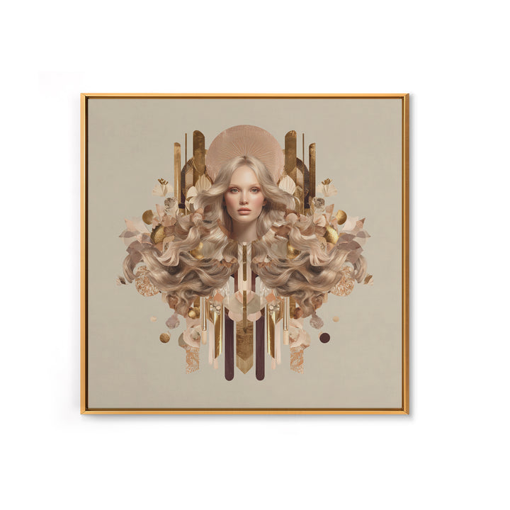 Fashion Portrait with Flowing Glossy Hair Canvas Print, Hair Salon Art, Neutral Decor, Living Room Decor, Oil Painting, Style, HSA-1x1-49