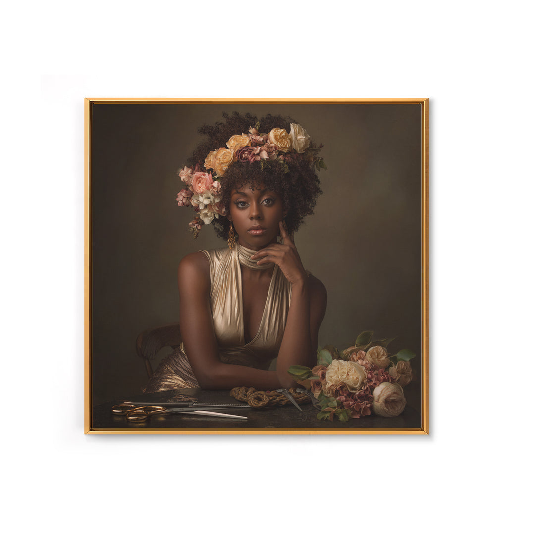 Afro Hair Portrait Framed Canvas Print, Hair Salon Art, Black Woman Wall Art, Living Room Decor, Oil Painting, Style, HSA-1x1-68