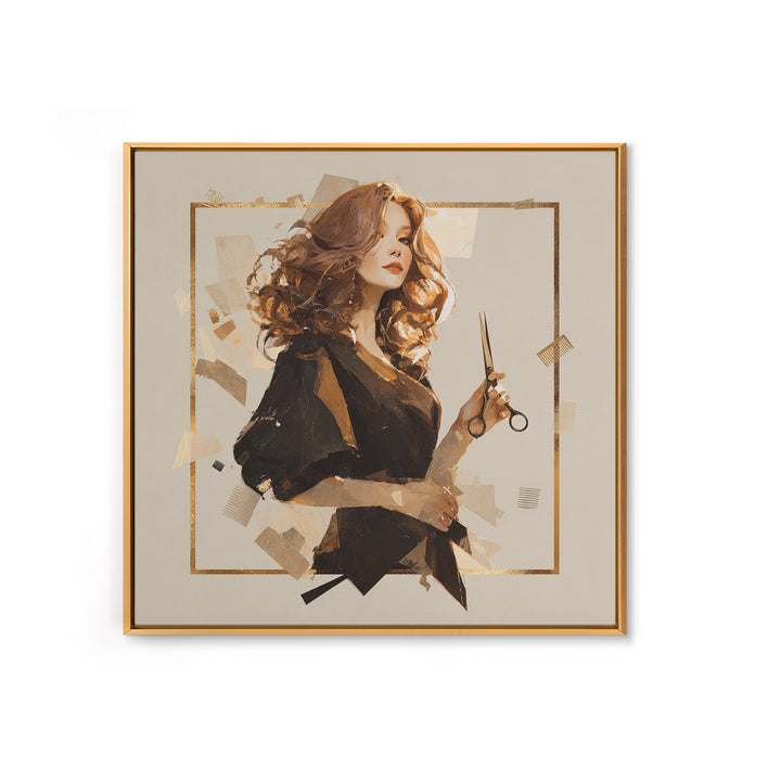 Luxury Black and Gold Beauty Emblem Framed Canvas Print, Hair Salon Art, Hair Stylist, Living Room Decor, Abstract Art, Style, HSA-1x1-72