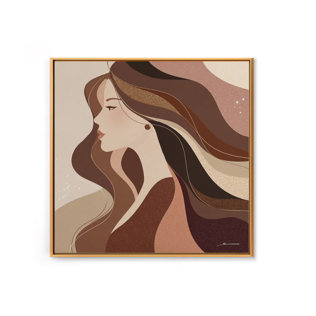 Fashion Portrait with Flowing Glossy Hair Framed Canvas Print, Hair Salon Art, Luxury Decor, Living Room Decor, Fine Art, Style, HSA-1x1-73