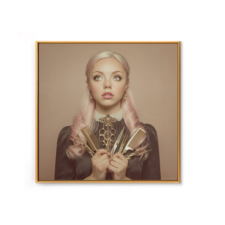 Glamour Face Portrait Framed Canvas Print, Hair Salon Art, Metal Wall Art, Living Room Decor, Style, Black and White Art, HSA-1x1-8