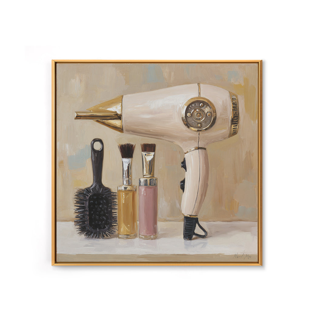 Hairdryer and Brush Canvas Print, Hair Salon Art, Textured Painting, Living Room Decor, Style, Black Art, Printable Art, HSA-1x1-81