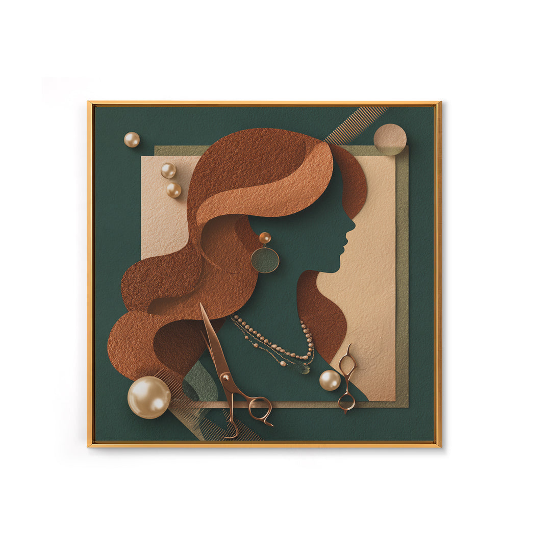 Copper Hair Silhouette Canvas Print, Hair Salon Art, Gallery Decor, Living Room Decor, Oil Painting, Style, Wall Art, HSA-1x1-82