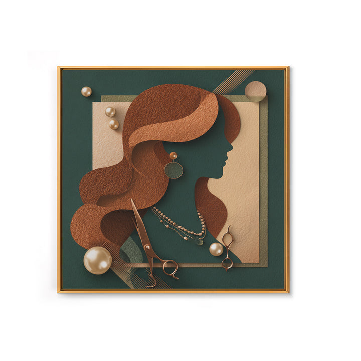 Copper Hair Silhouette Canvas Print, Hair Salon Art, Gallery Decor, Living Room Decor, Oil Painting, Style, Wall Art, HSA-1x1-82