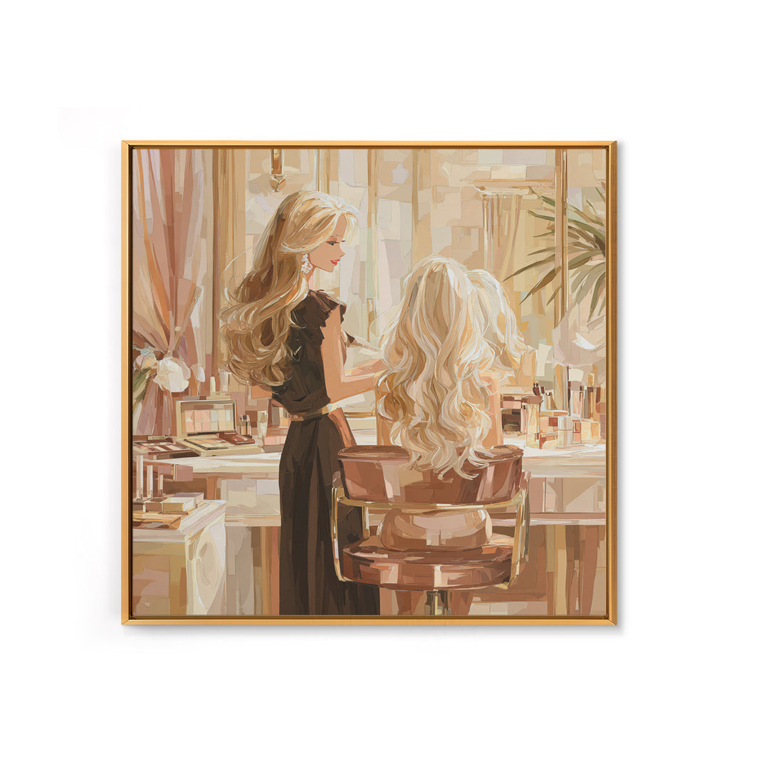 Blonde Waves Painted Framed Canvas Print, Hair Salon Art, Textured Painting, Living Room Decor, Fine Art, Style, Black Art, HSA-1x1-88
