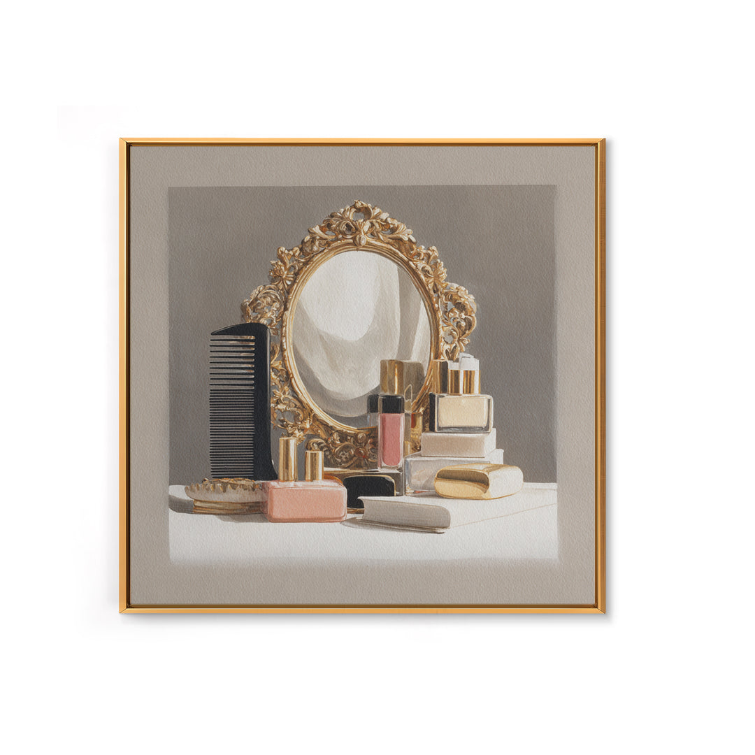 Baroque Mirror and Comb Still Life Canvas Print, Hair Salon Art, Boho Decor, Living Room Decor, Fine Art, Style, Art Print, HSA-1x1-89