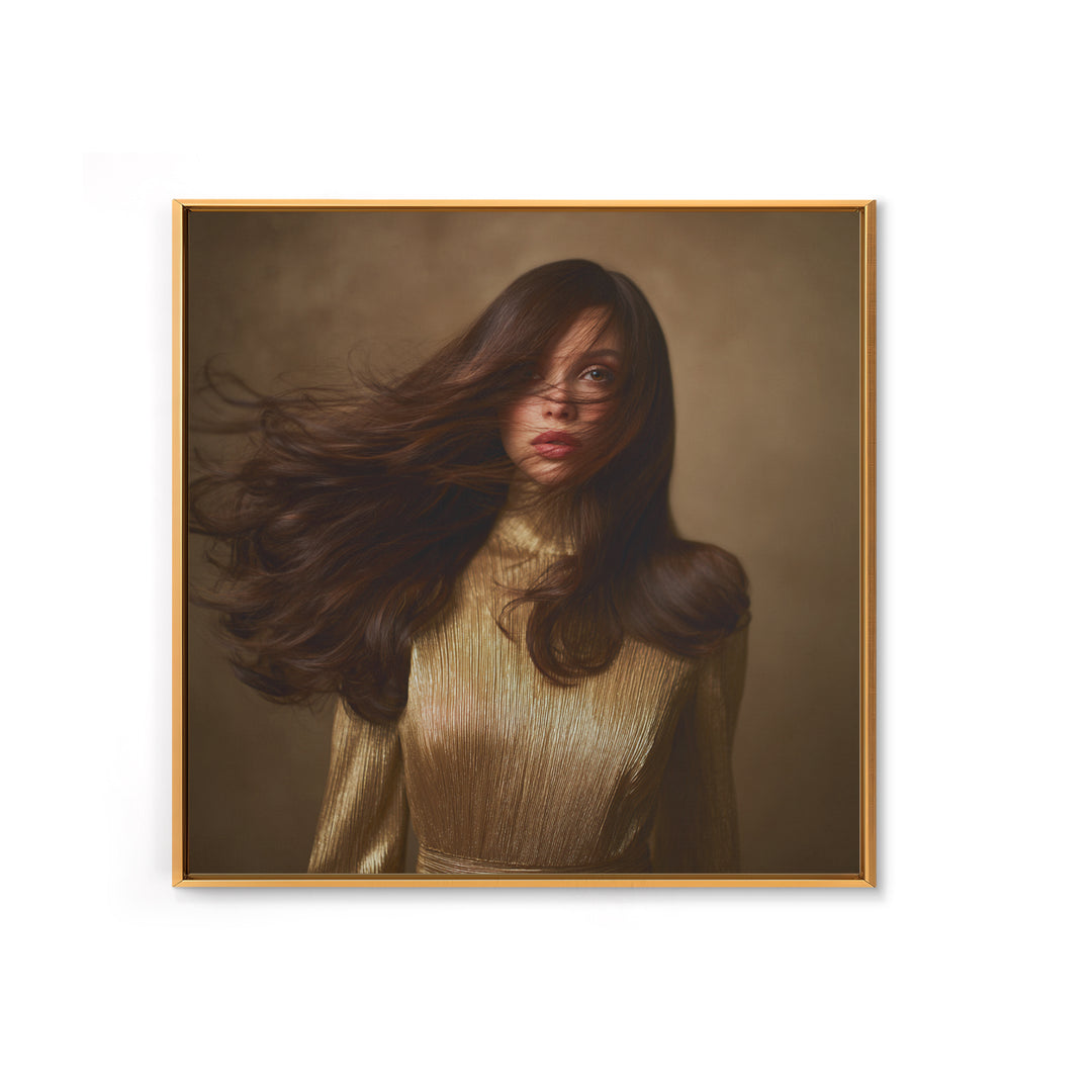 Fashion Portrait with Flowing Glossy Hair Canvas Print, Hair Salon Art, Wall Art, Living Room Decor, Fine Art, Style, HSA-1x1-97