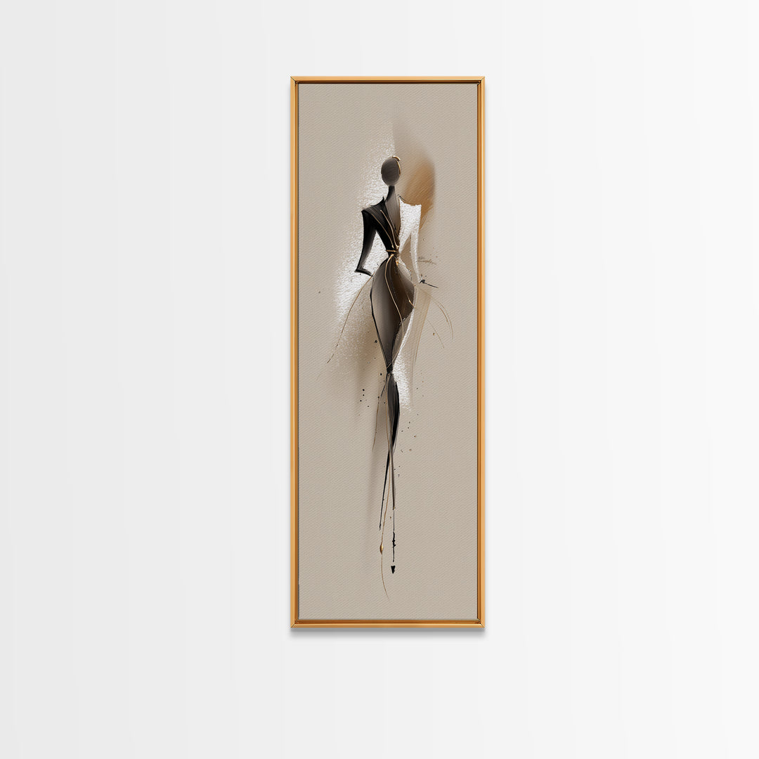 Black and White Line Art Salon Figure Framed Canvas Print, Hair Salon Art, Art, Living Room Decor, Style, Black Art Prints, HSA-1x3-19