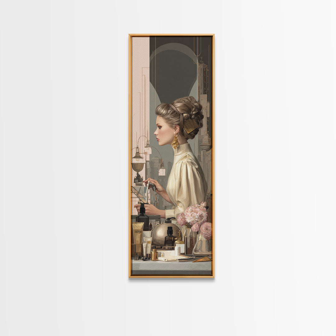 Minimal Female Profile Framed Canvas Print, Hair Salon Art, Luxury Decor, Living Room Decor, Fine Art, Style, HSA-1x3-24