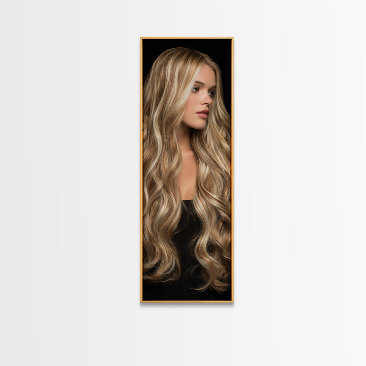 Blonde Waves Painted Canvas Print, Hair Salon Art, Room Decor, Living Room Decor, Fine Art, Style, Metal Wall Art, Black Art, HSA-1x3-28