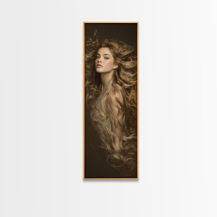Fashion Portrait with Flowing Glossy Hair Canvas Print, Hair Salon Art, Fine Art Print, Living Room Decor, Fine Art, Style, HSA-1x3-37