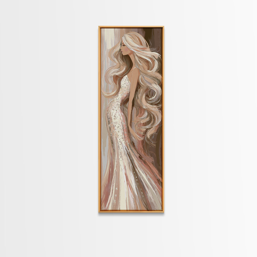Blonde Waves Painted Framed Canvas Print, Hair Salon Art, Modern Decor, Living Room Decor, Fine Art, Style, Wall Decor, HSA-1x3-4
