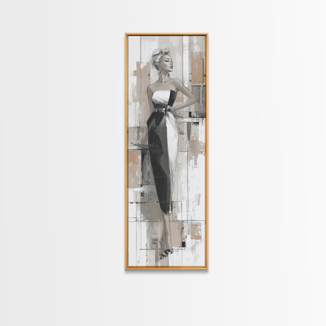 Black and White Line Art Salon Figure Canvas Print, Hair Salon Art, Metal Wall Art, Living Room Decor, Fine Art, Style, HSA-1x3-43