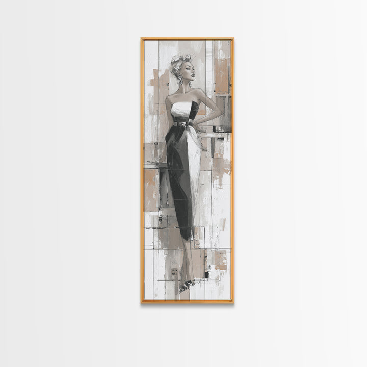 Black and White Line Art Salon Figure Canvas Print, Hair Salon Art, Metal Wall Art, Living Room Decor, Fine Art, Style, HSA-1x3-43