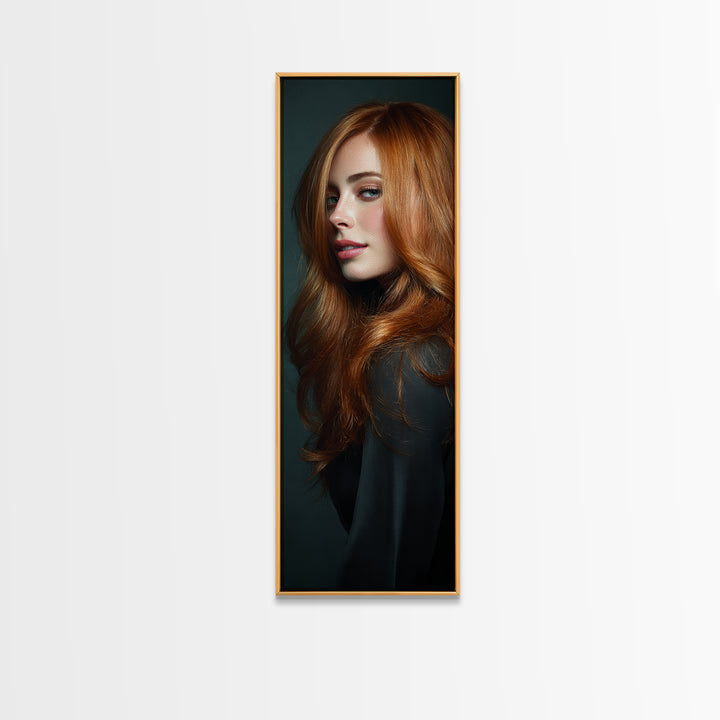 Copper Hair Silhouette Framed Canvas Print, Hair Salon Art, Girls Room Decor, Living Room Decor, Fine Art, Style, HSA-1x3-46
