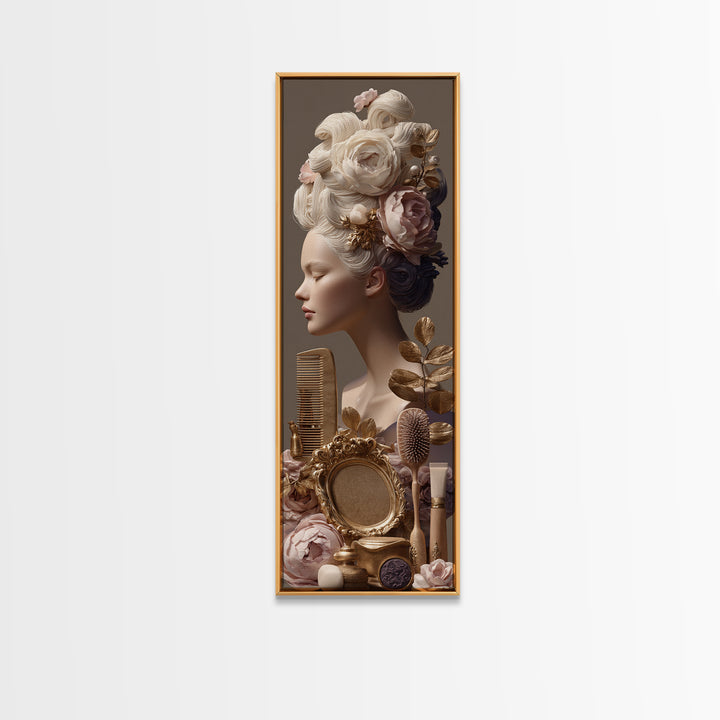 Baroque Mirror and Comb Still Life Canvas Print, Hair Salon Art, Hairdresser Gift, Living Room Decor, Fine Art, Style, HSA-1x3-5