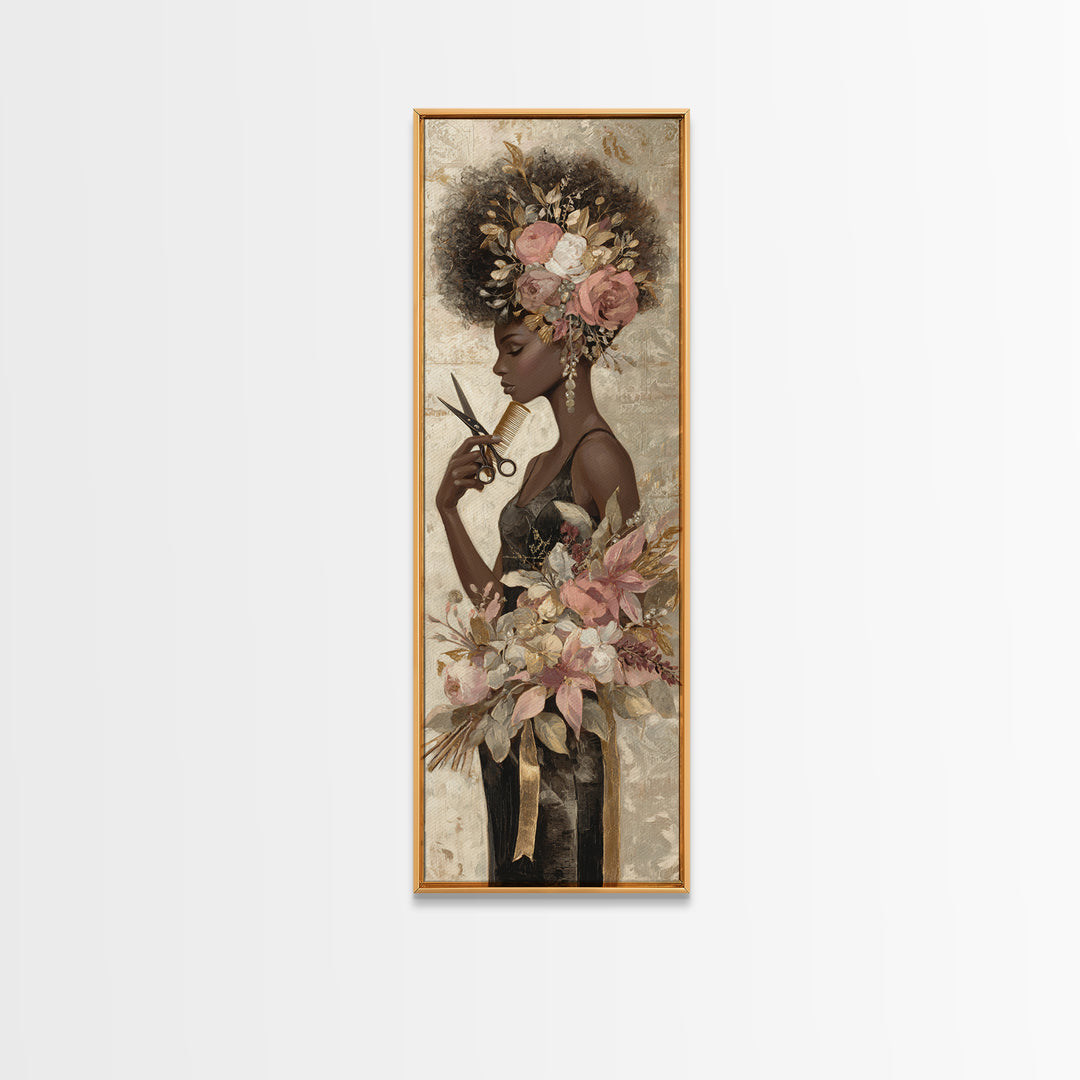 Afro Hair Portrait Canvas Print, Hair Salon Art, Metal Wall Art, Living Room Decor, Fine Art, Style, Black and White Art, HSA-1x3-56