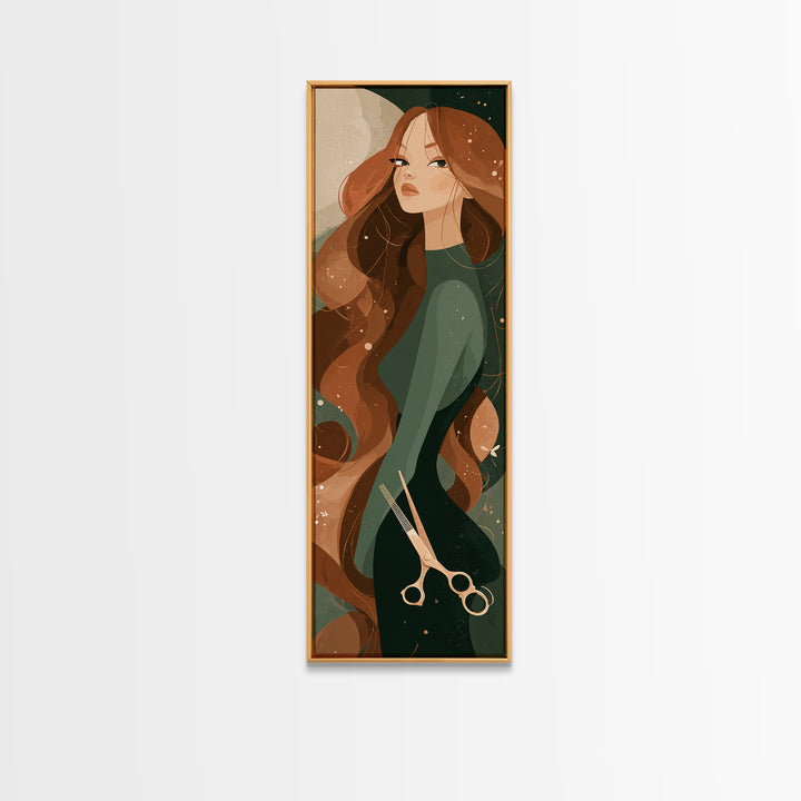 Copper Hair Silhouette Framed Canvas Print, Hair Salon Art, Girls Room Decor, Living Room Decor, Fine Art, Style, HSA-1x3-70