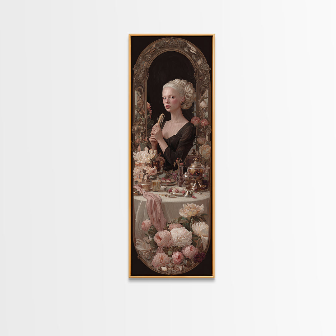 Baroque Mirror and Comb Still Life Canvas Print, Hair Salon Art, Luxury Decor, Living Room Decor, Fine Art, Style, HSA-1x3-77