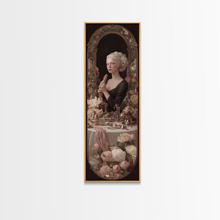 Baroque Mirror and Comb Still Life Canvas Print, Hair Salon Art, Luxury Decor, Living Room Decor, Fine Art, Style, HSA-1x3-77
