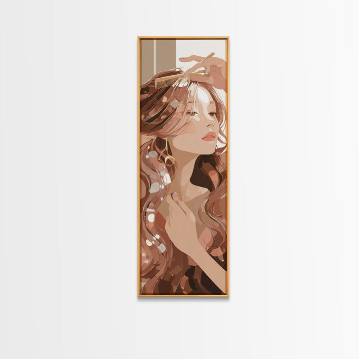 Elegant Hands Styling Hair Canvas Print, Hair Salon Art, Home Decor, Living Room Decor, Oil Painting, Style, Contemporary Art, HSA-1x3-82