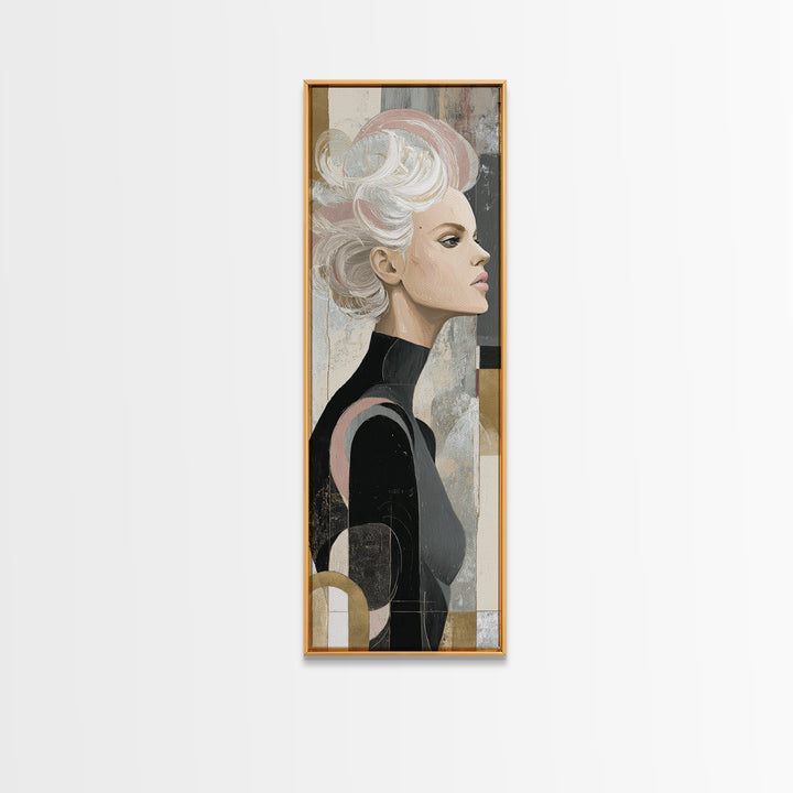 Abstract Hair Strands Forming Elegant Waves Framed Canvas Print, Hair Salon Art, Hairstylist, Living Room Decor, Abstract Art, HSA-1x3-87