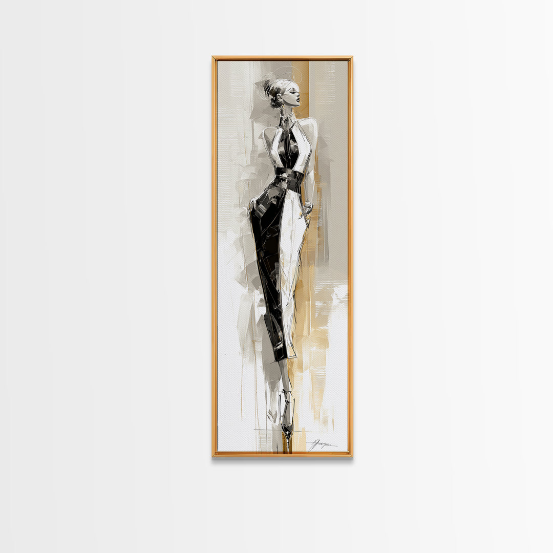Black and White Line Art Salon Figure Framed Canvas Print, Hair Salon Art, Hair Stylist, Living Room Decor, Fine Art, Style, HSA-1x3-91