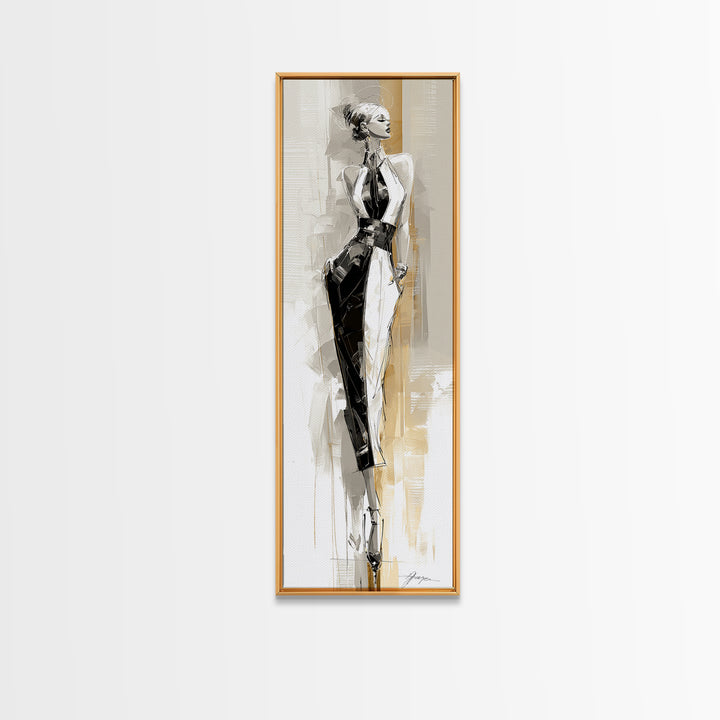 Black and White Line Art Salon Figure Framed Canvas Print, Hair Salon Art, Hair Stylist, Living Room Decor, Fine Art, Style, HSA-1x3-91