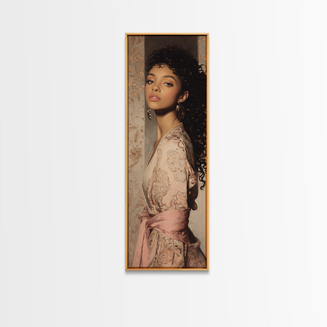 Curly Hair Portrait Canvas Print, Hair Salon Art, Hairdresser Gift, Living Room Decor, Fine Art, Style, Textured Painting, HSA-1x3-99