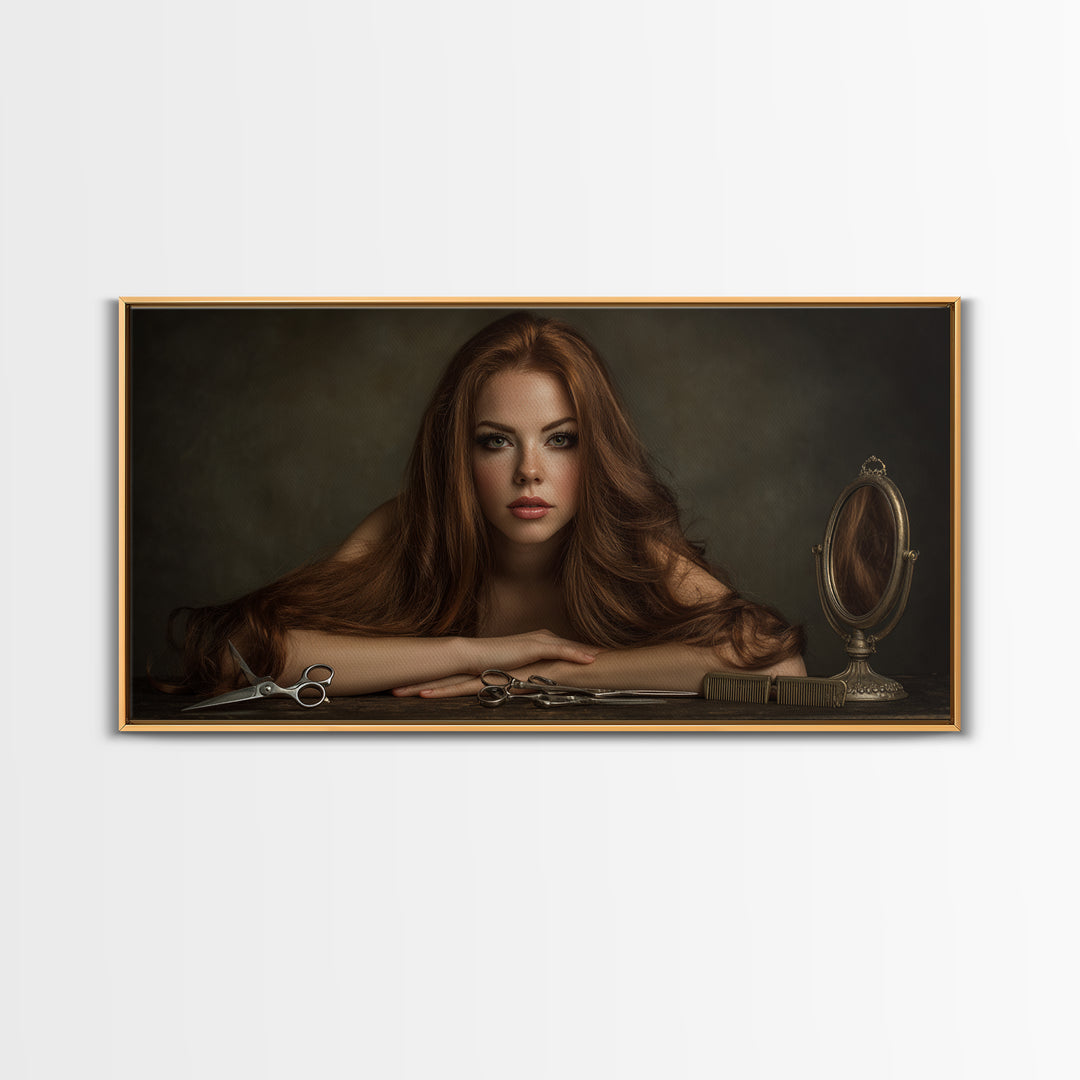 Glamour Face Portrait Framed Canvas Print, Hair Salon Art, Black Girl Art, Living Room Decor, Fine Art, Style, Modern Decor, HSA-2x1-100