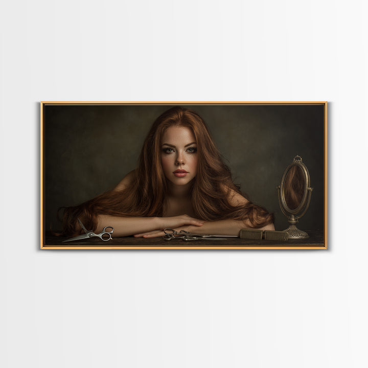 Glamour Face Portrait Framed Canvas Print, Hair Salon Art, Black Girl Art, Living Room Decor, Fine Art, Style, Modern Decor, HSA-2x1-100