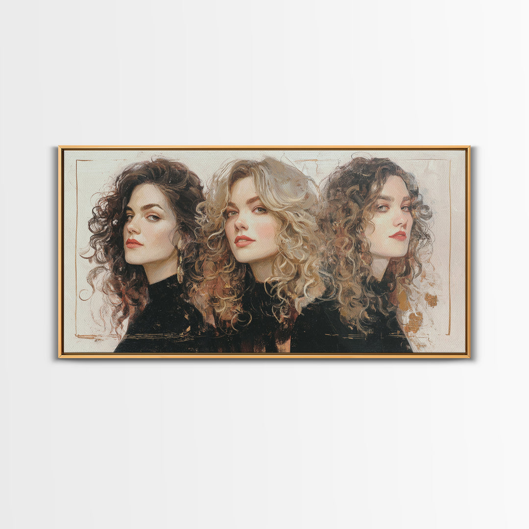Curly Hair Portrait Framed Canvas Print, Hair Salon Art, Digital Download Art, Living Room Decor, Fine Art, Style, Home Decor, HSA-2x1-11