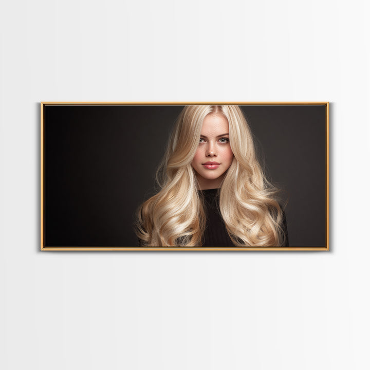 Blonde Waves Painted Framed Canvas Print, Hair Salon Art, Luxury Decor, Living Room Decor, Fine Art, Style, Printable Wall Art, HSA-2x1-12