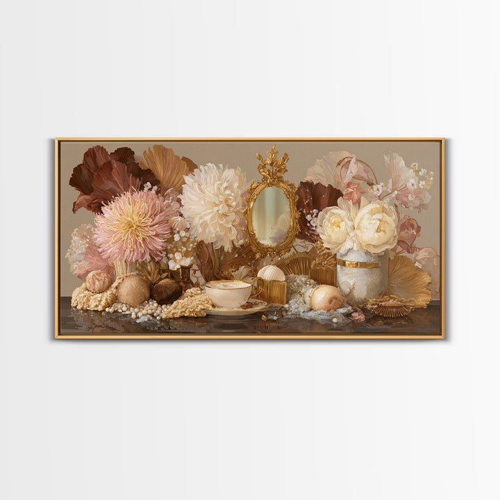 Baroque Mirror and Comb Still Life Framed Canvas Print, Hair Salon Art, Minimalist Decor, Living Room Decor, Fine Art, Style, HSA-2x1-13