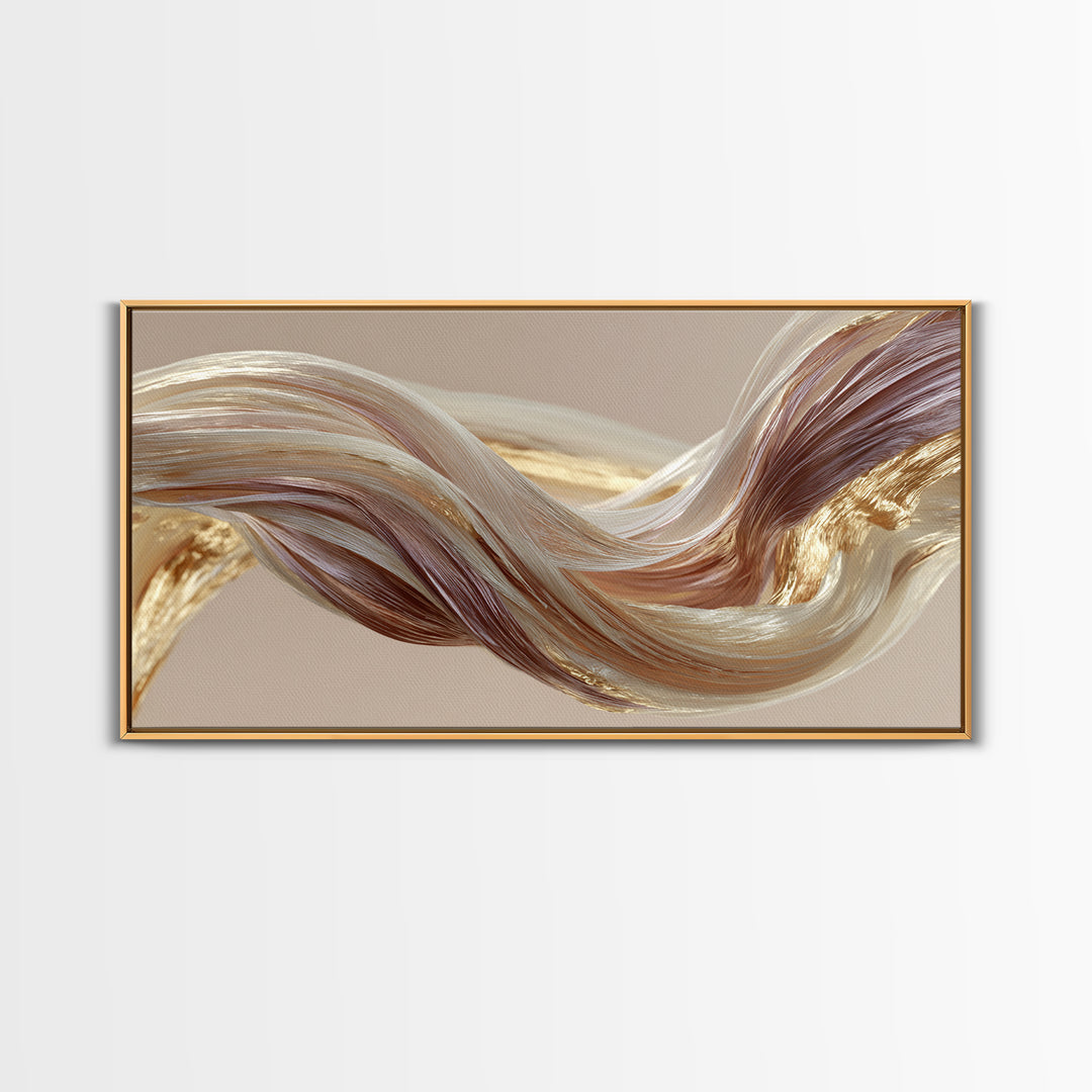 Abstract Hair Strands Forming Elegant Waves Framed Canvas Print, Hair Salon Art, Digital Art, Living Room Decor, Abstract Art, HSA-2x1-23