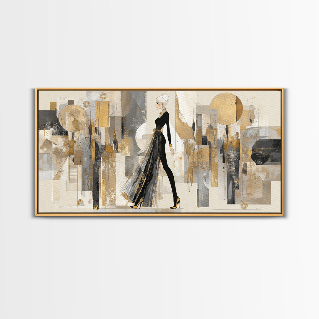 Black and White Line Art Salon Figure Framed Canvas Print, Hair Salon Art, Modern Decor, Living Room Decor, Fine Art, Style, HSA-2x1-27
