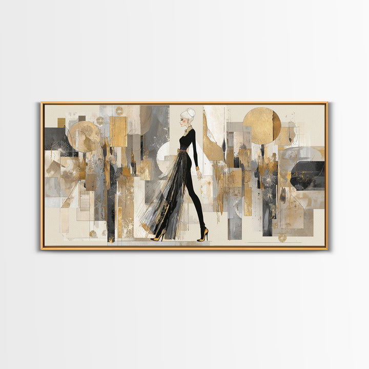 Black and White Line Art Salon Figure Framed Canvas Print, Hair Salon Art, Modern Decor, Living Room Decor, Fine Art, Style, HSA-2x1-27